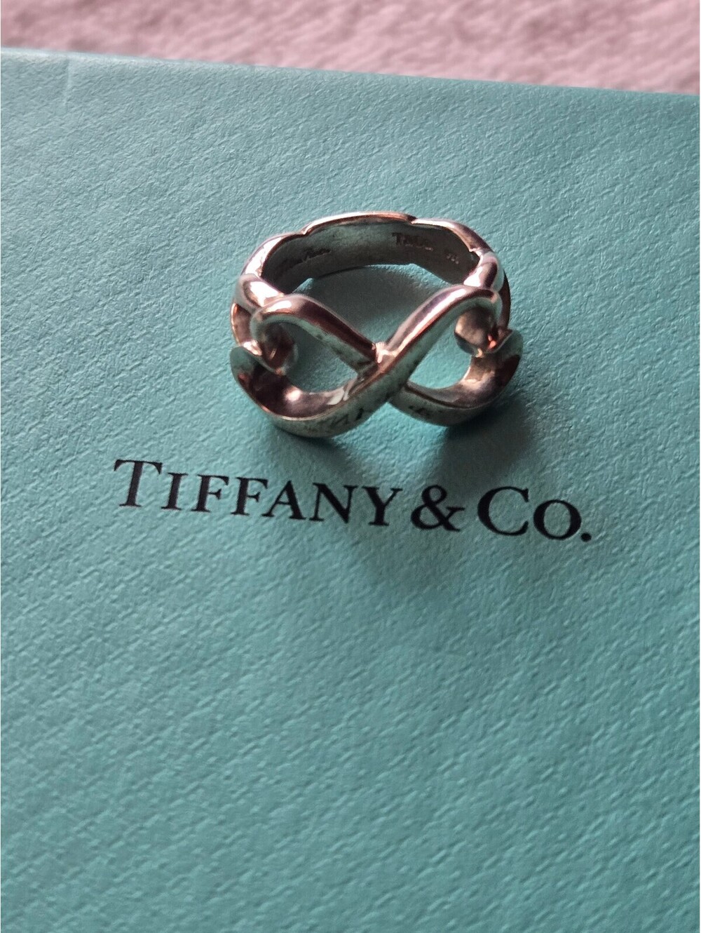 Authentic Tiffany & Co. Paloma Picasso 925 Double Loving Heart Infinity Ring 4.5